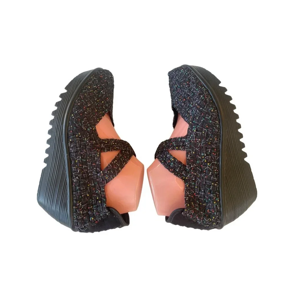 BERNIE MEV Women's 41 Cleopatra Pops Fabric Wedge Shoes US 11 Black - Picture 7 of 11